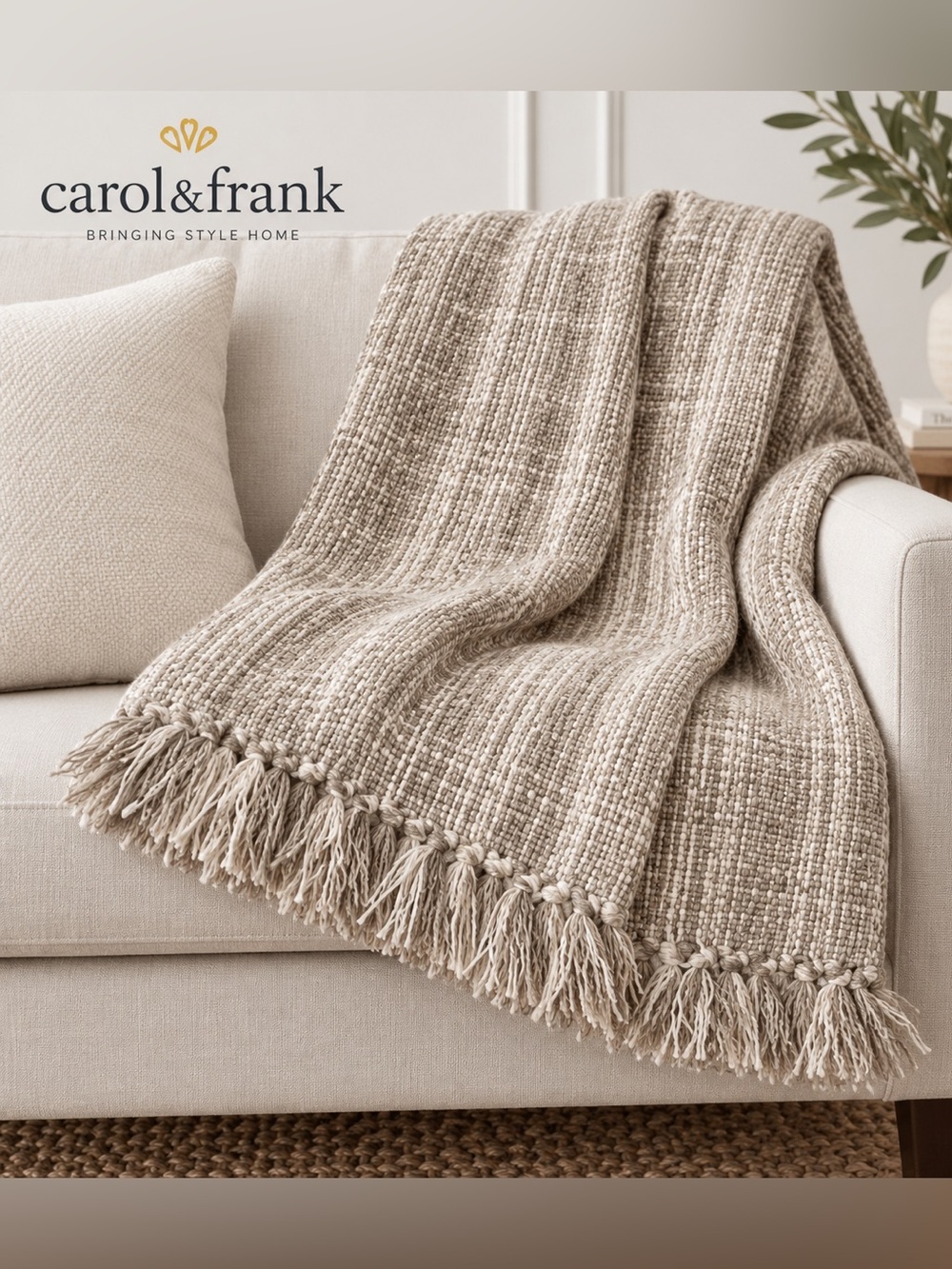 NWT Carol & Frank Thatcher Dune Throw with Fringe , 50” × 60”